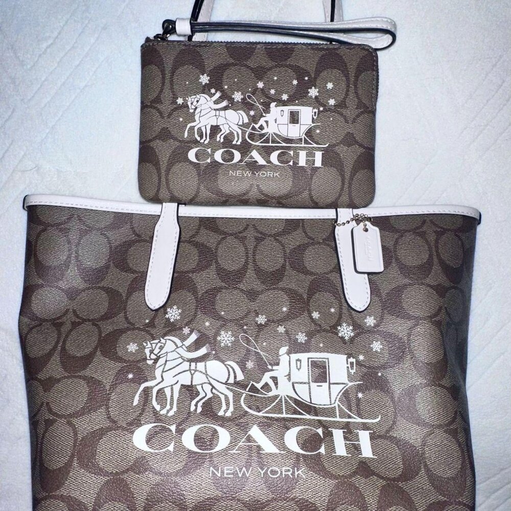 Coach Mini City Tote in Signature Canvas with the Horse and Sleigh